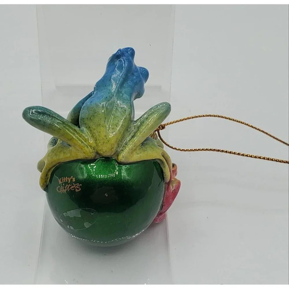 2003 Kitty's Critters Frog Ornaments Colorful Looking For Santa 3" Holiday w/Box - Picture 4 of 9